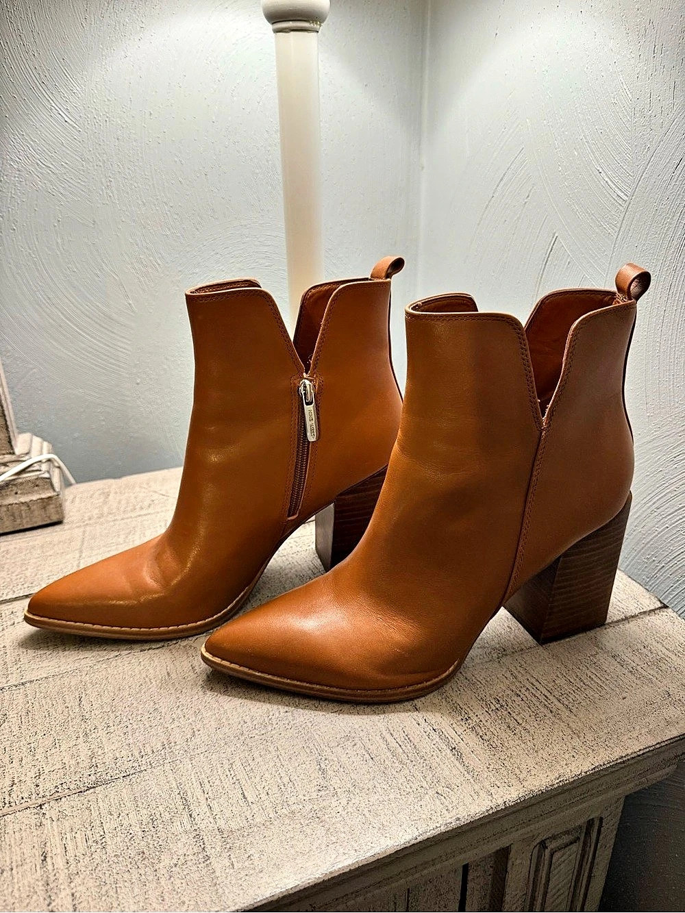 Nine West Block Heel Booties Brown US 10M